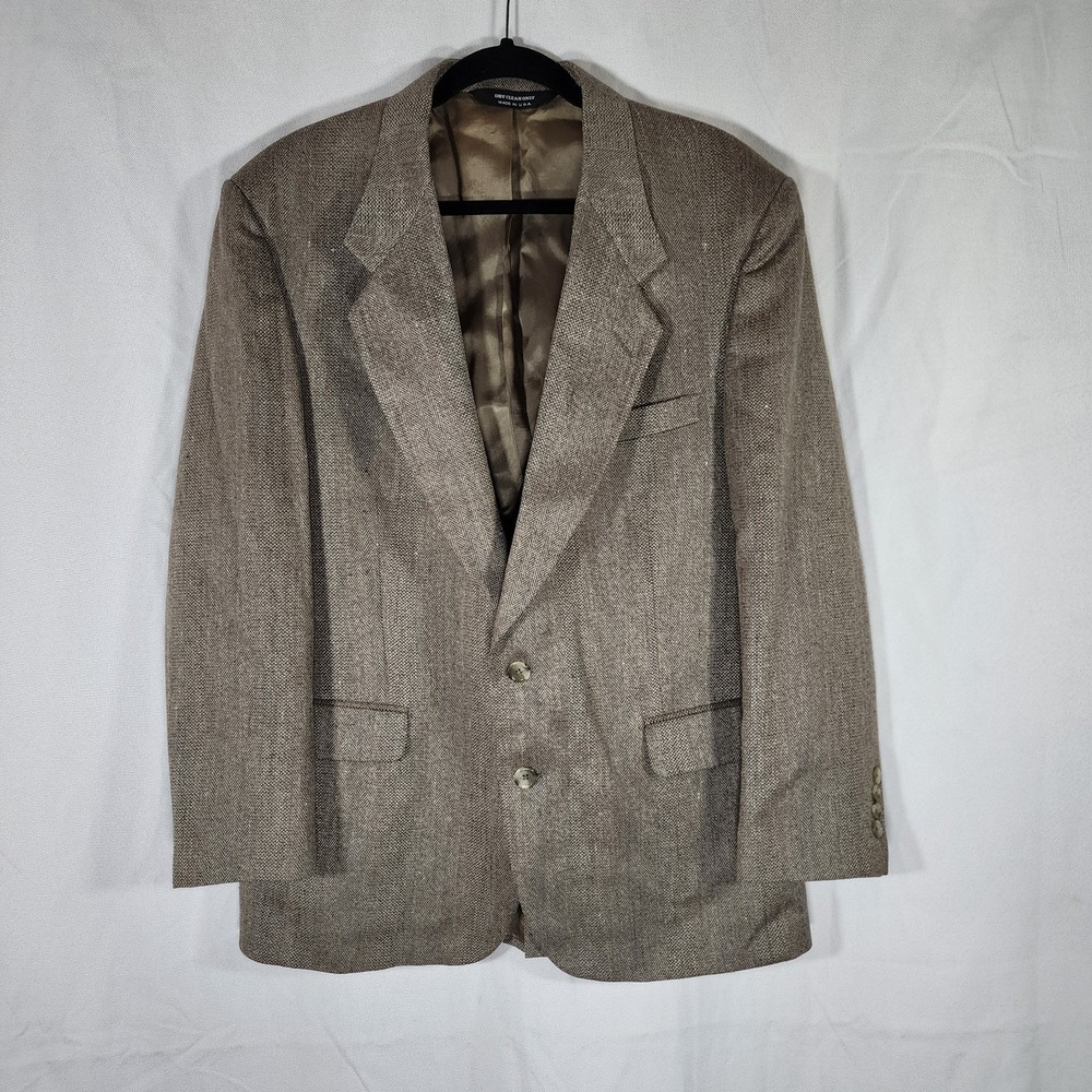 John Alexander Wool Blazer Mens 42R Wool Lambswool Sport Coat Brown Herringbone